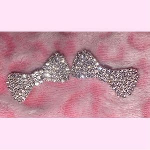 Silver bow rhinestone hair clips set of 2